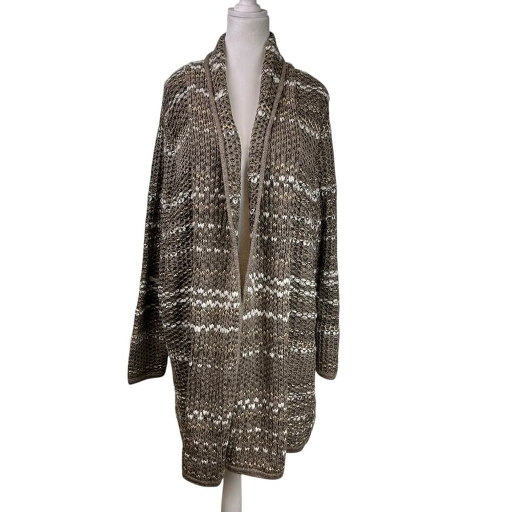Lane Bryant Open Front Cardigan Sweater Size 14/16 NWT Brown Cream Gold Metallic